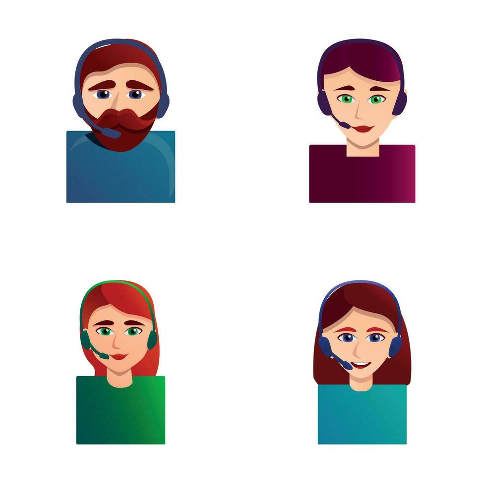 Online consultation icons set cartoon vector. Hotline operator advises customer vector
