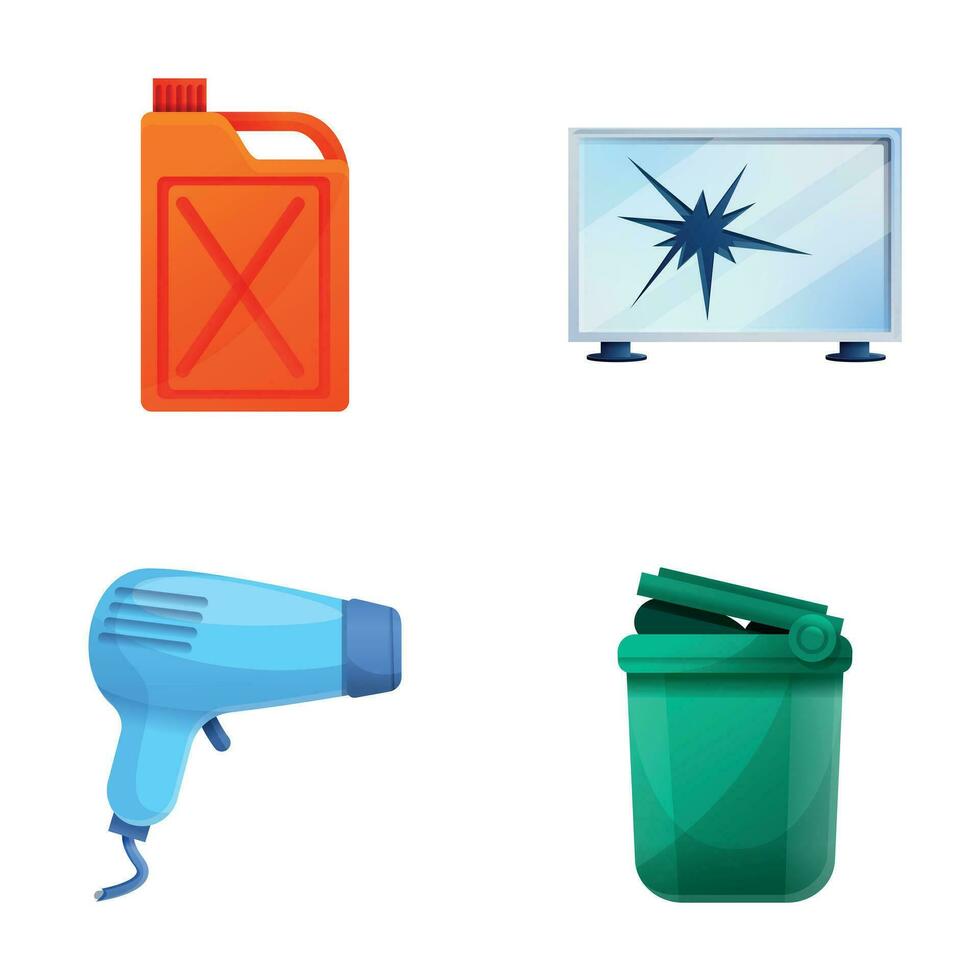 Technical garbage icons set cartoon vector. Old home appliance vector