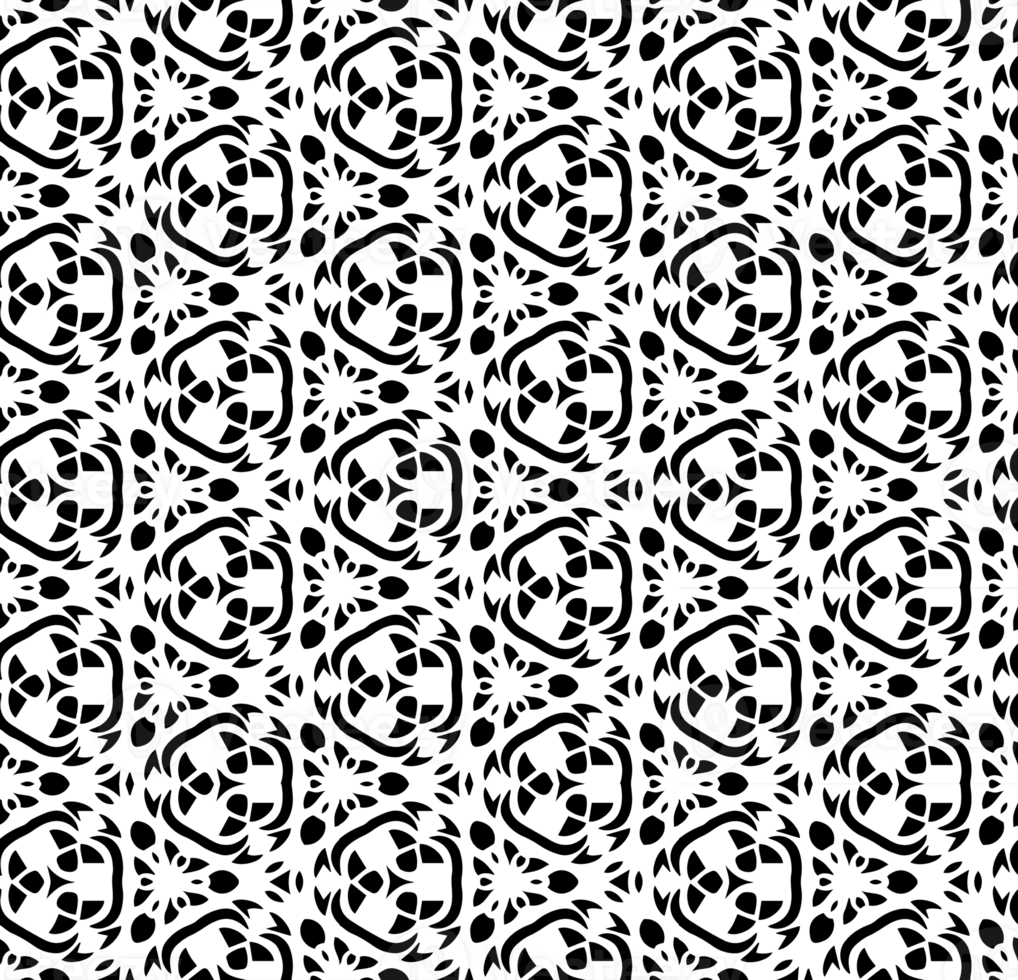 Black seamless abstract pattern. Overlay for background and backdrop. Ornamental design. PNG graphic illustration with transparent background.