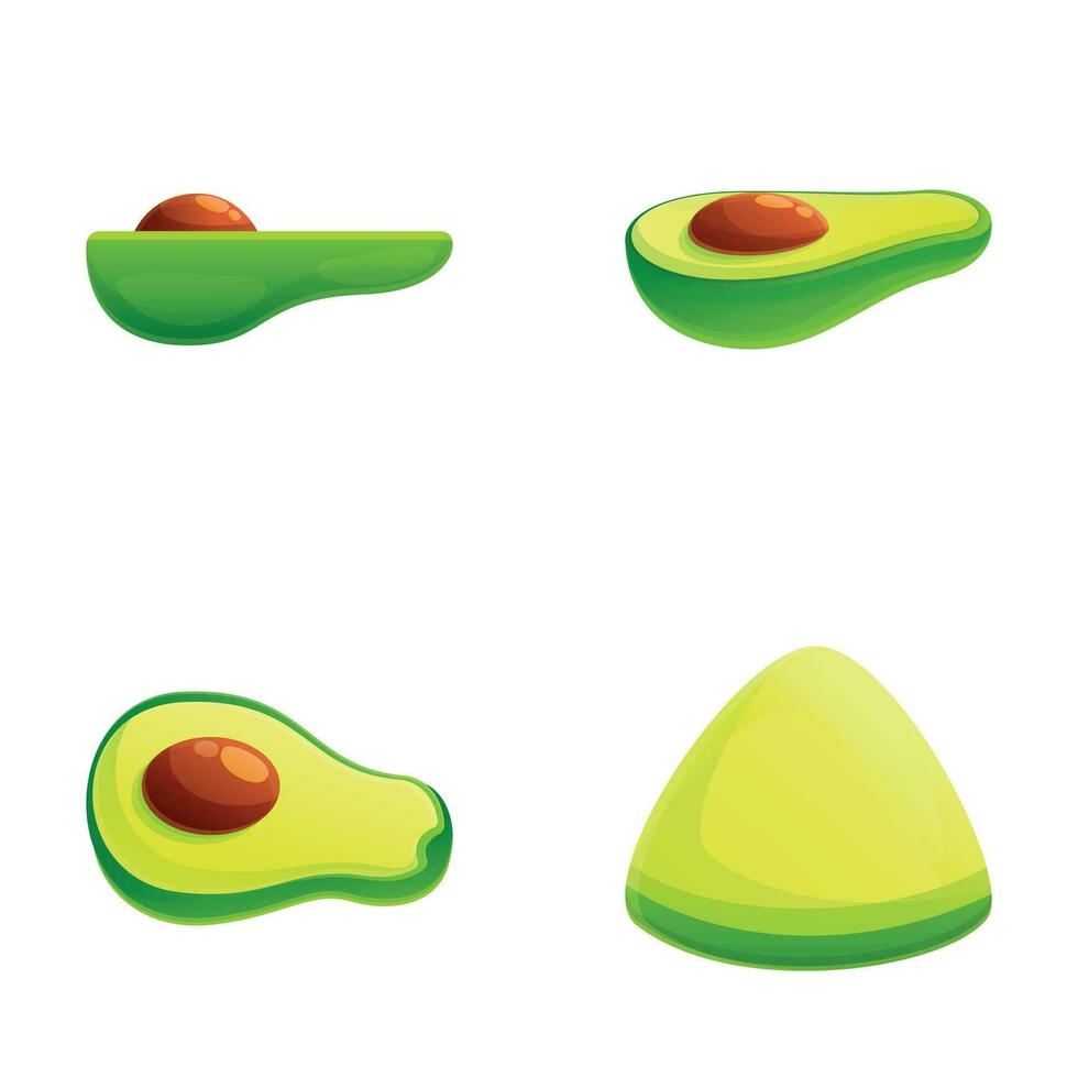 aguacate Fruta íconos conjunto dibujos animados vector. medio aguacate con pozo vector