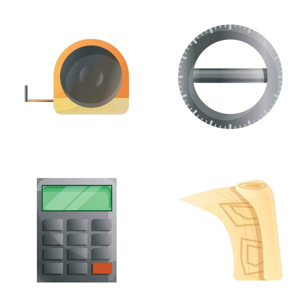 Designer equipment icons set cartoon vector. Measuring and drawing tool vector
