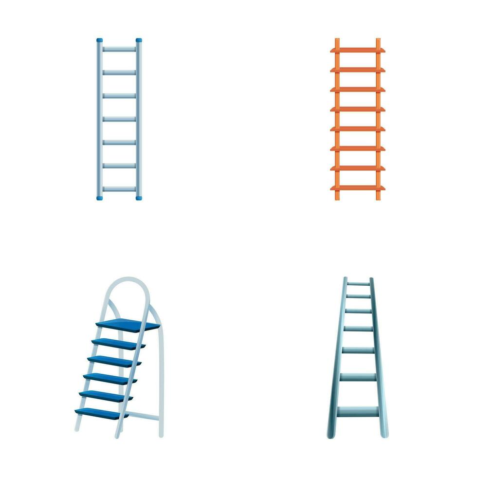 Various ladder icons set cartoon vector. Step ladder and stairway vector