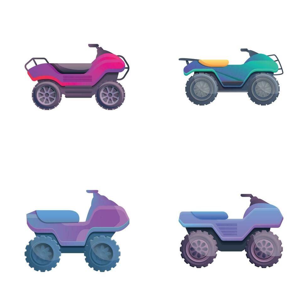 Atv icons set cartoon vector. All terrain vehicle vector