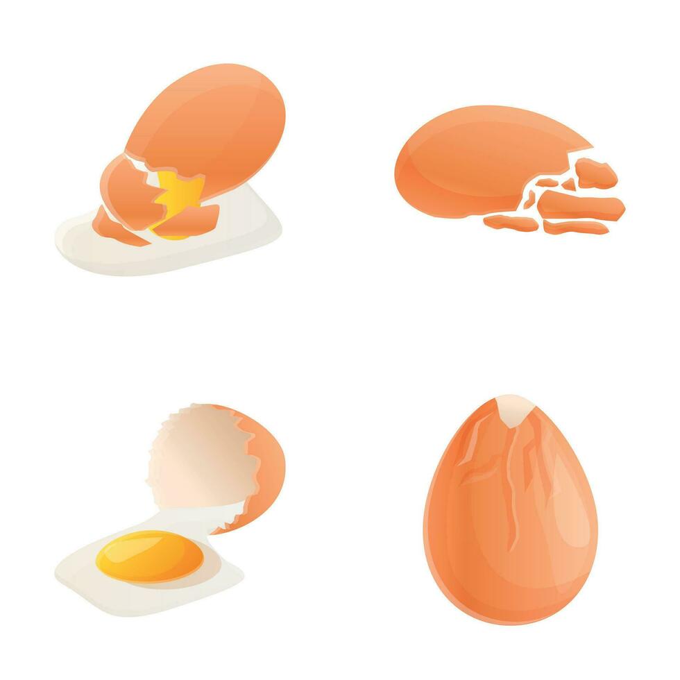 Hen egg icons set cartoon vector. Fresh raw chicken egg vector