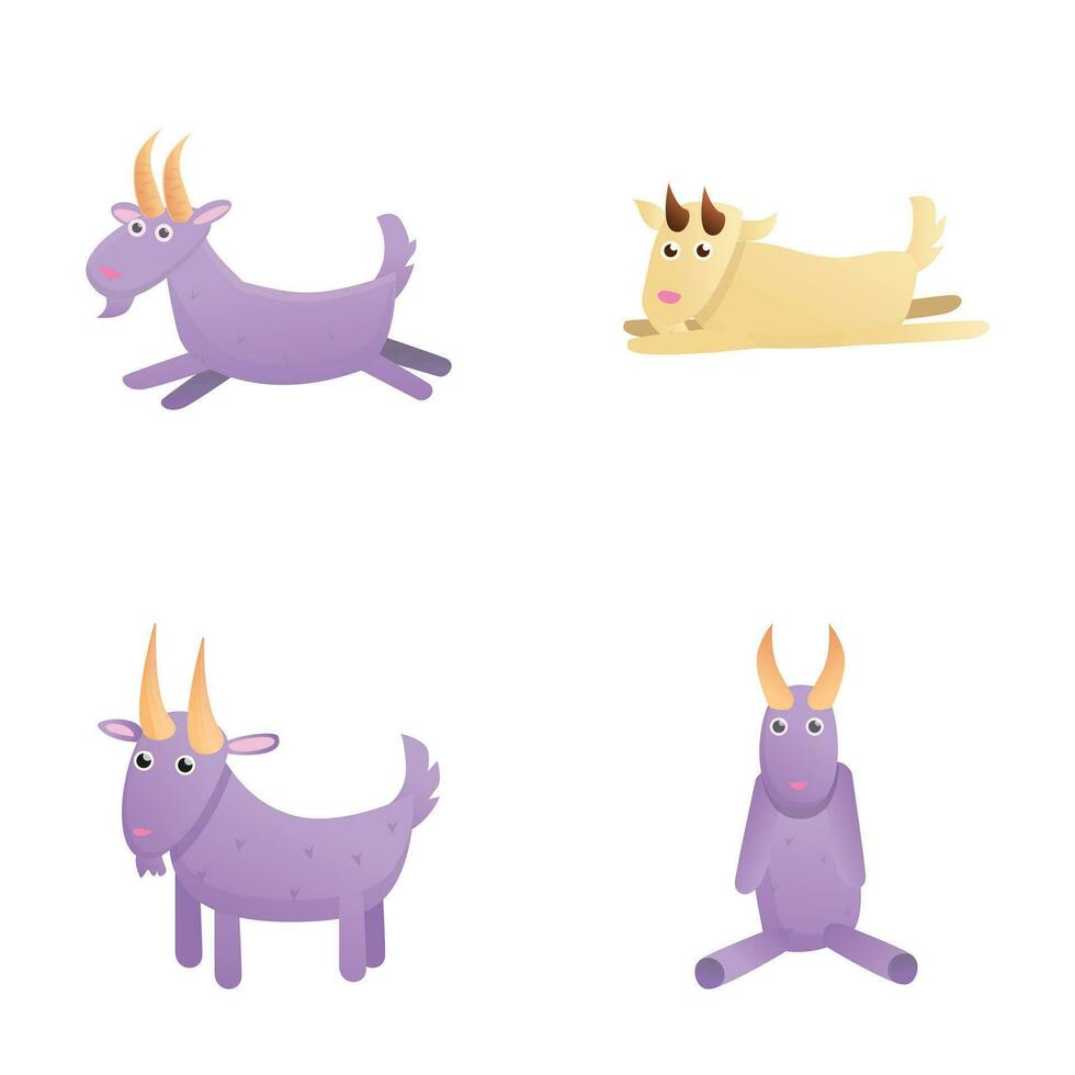Funny goat icons set cartoon vector. Cheerful little goat vector