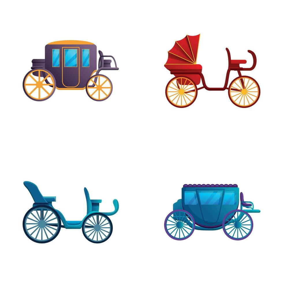 Retro carriage icons set cartoon vector. Vintage vehicle for passenger vector