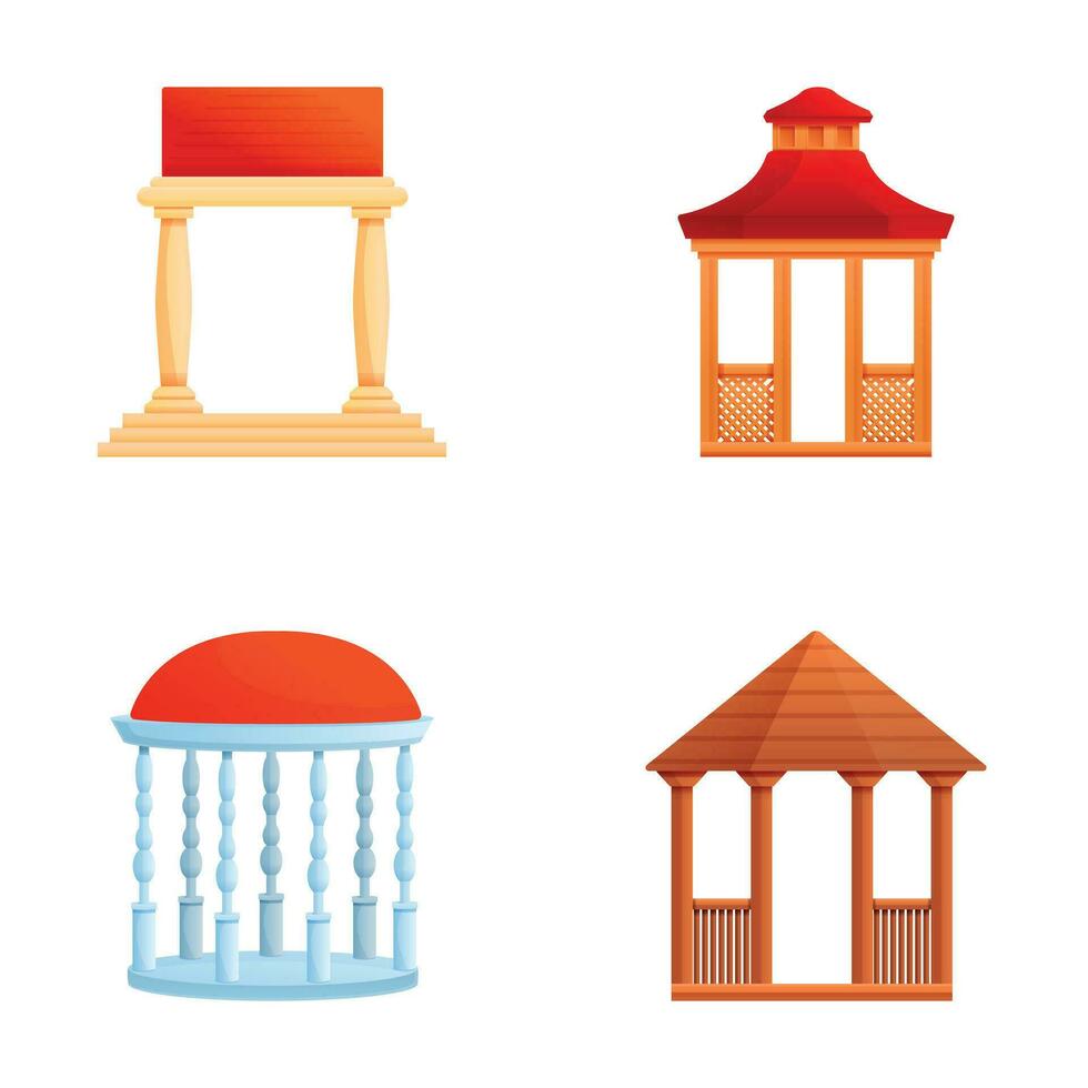 pabellón íconos conjunto dibujos animados vector. Kiosko o pabellón estructura vector