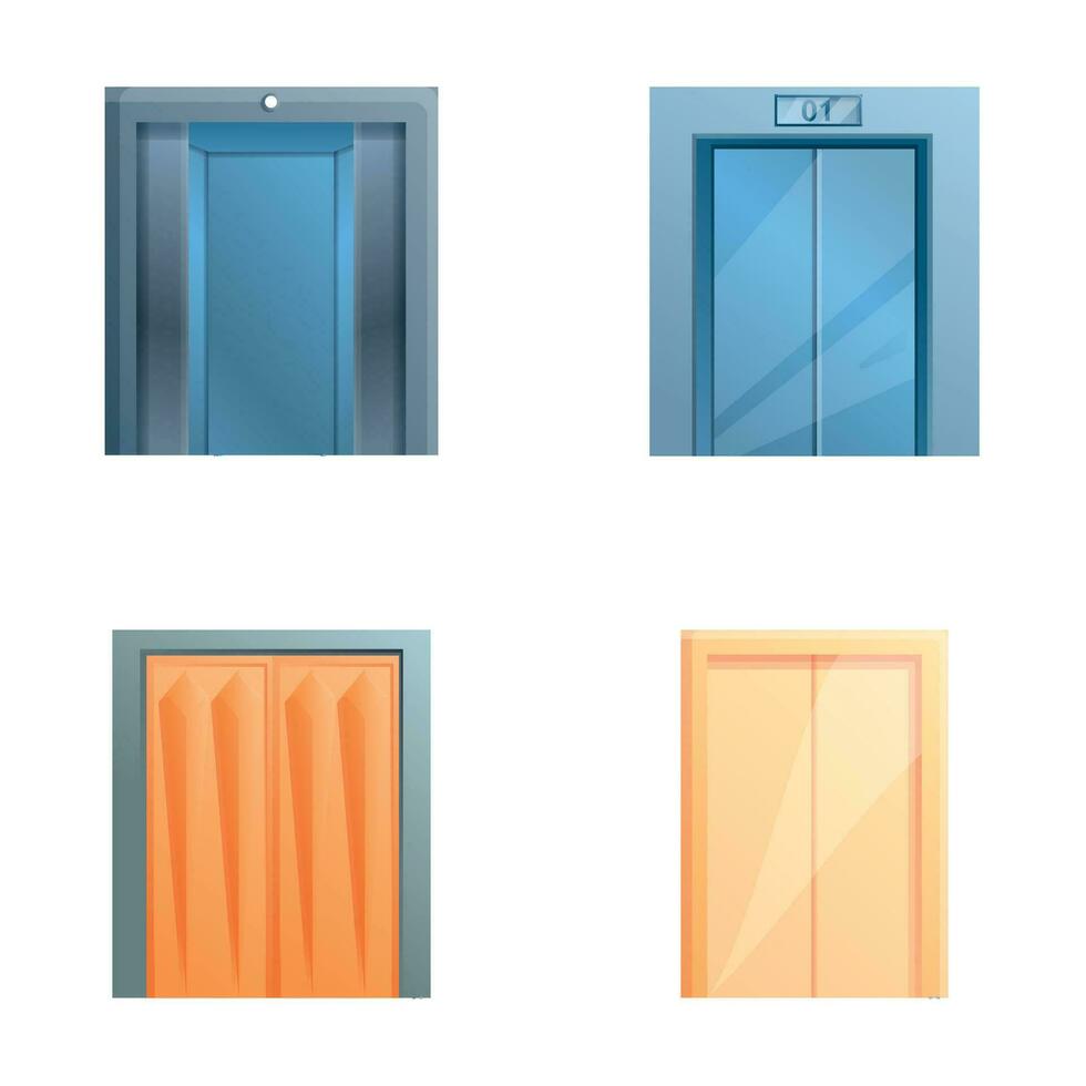 Elevator icons set cartoon vector. New modern steel elevator vector