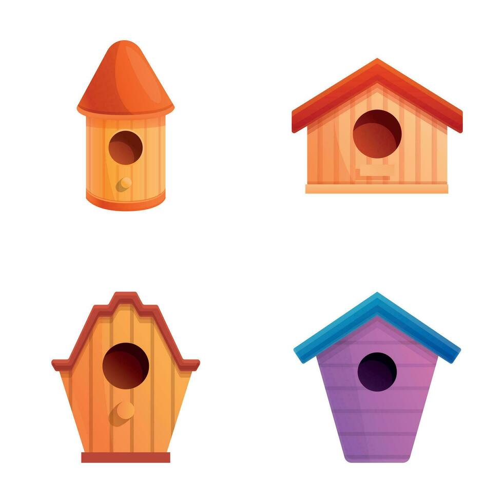 Birdhouse icons set cartoon vector. Different wooden birdhouse vector