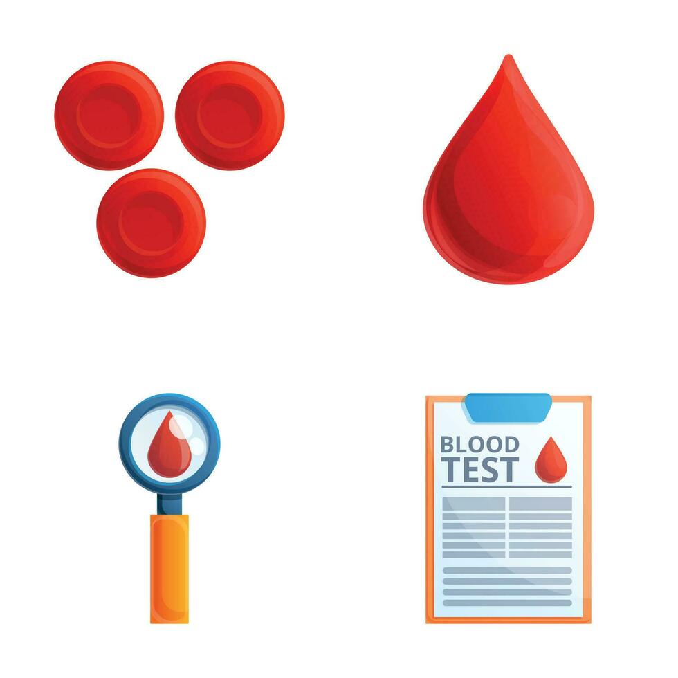 Blood analysis icons set cartoon vector. Donating blood for testing vector