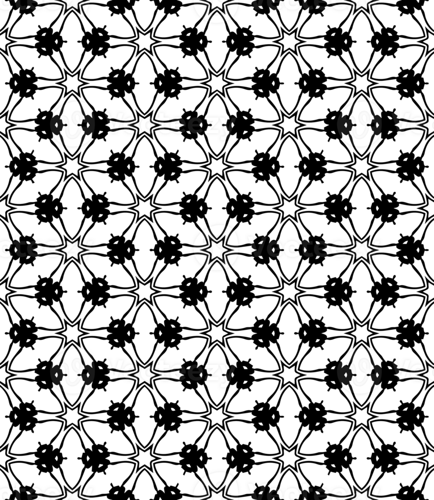 Black seamless abstract pattern. Overlay for background and backdrop. Ornamental design. PNG graphic illustration with transparent background.