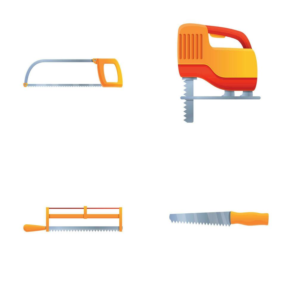 Various saw icons set cartoon vector. Garden and construction saw vector