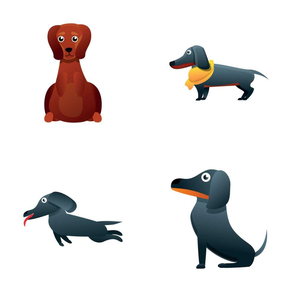 Dachshund dog icons set cartoon vector. Various dog in action vector