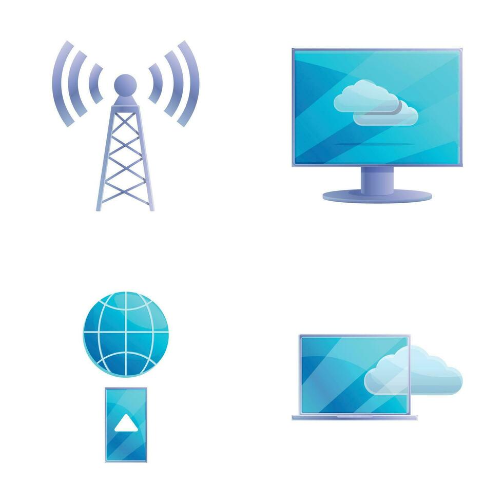 Wireless communication icons set cartoon vector. Various communication device vector