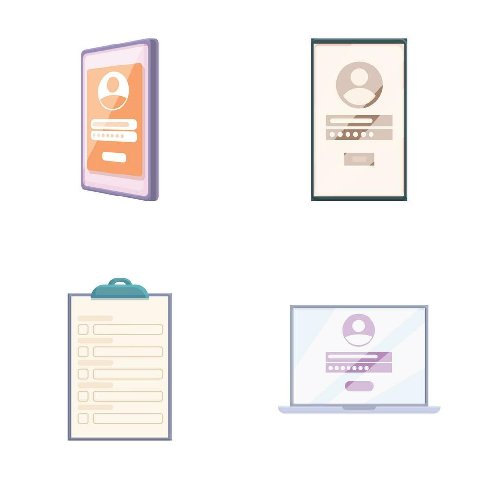 Registration icons set cartoon vector. Electronic and paper authorization form vector