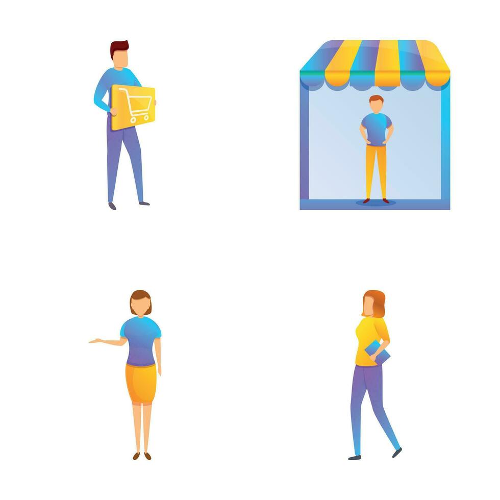 Online shop icons set cartoon vector. Online store in mobile application vector