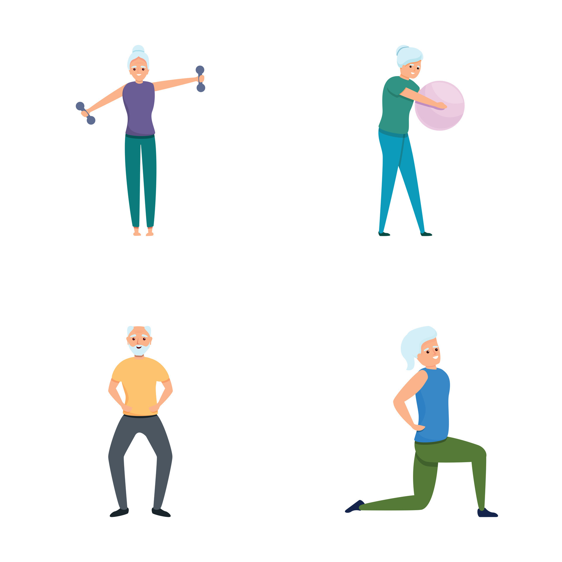 Healthy lifestyle icons set cartoon vector. Old people doing