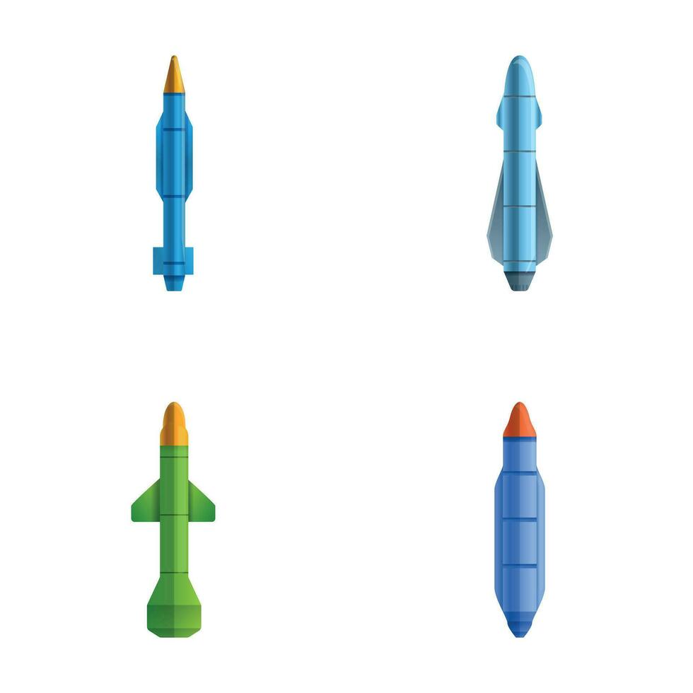 combate cohete íconos conjunto dibujos animados vector. militar cohete arma vector