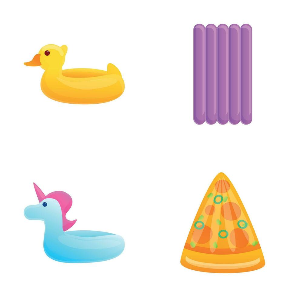 Inflatable toy icons set cartoon vector. Inflatable mattress and circle vector