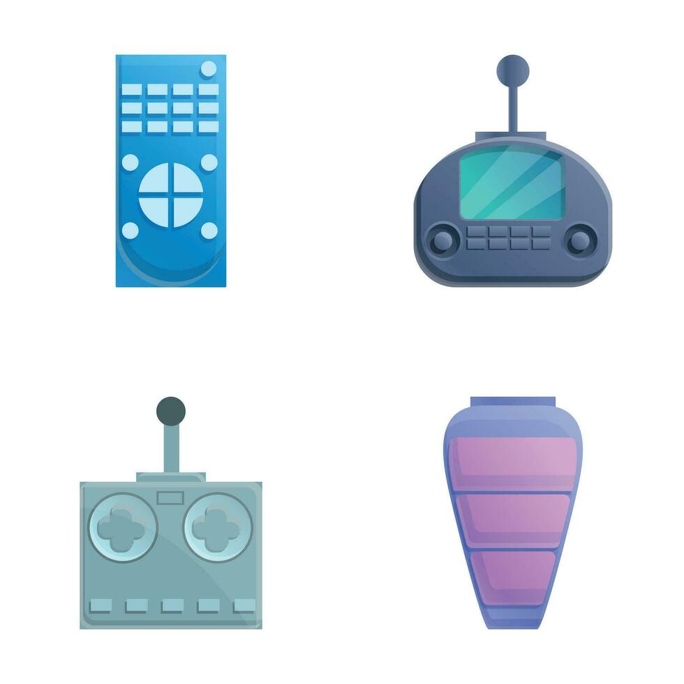 Remote control icons set cartoon vector. Various type push button remote control vector