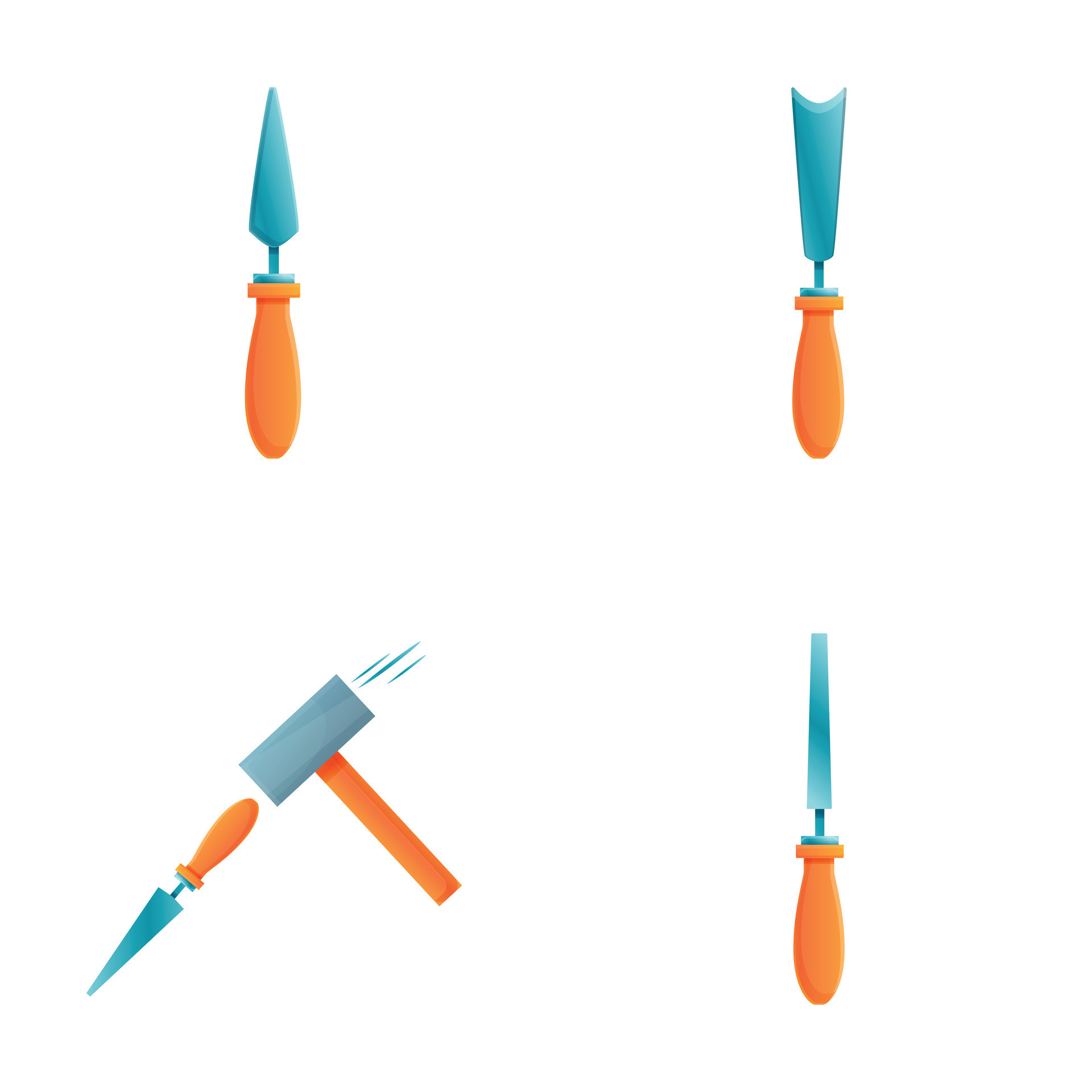 Repair tool icons set cartoon vector. Metal hammer and chisel 36481643