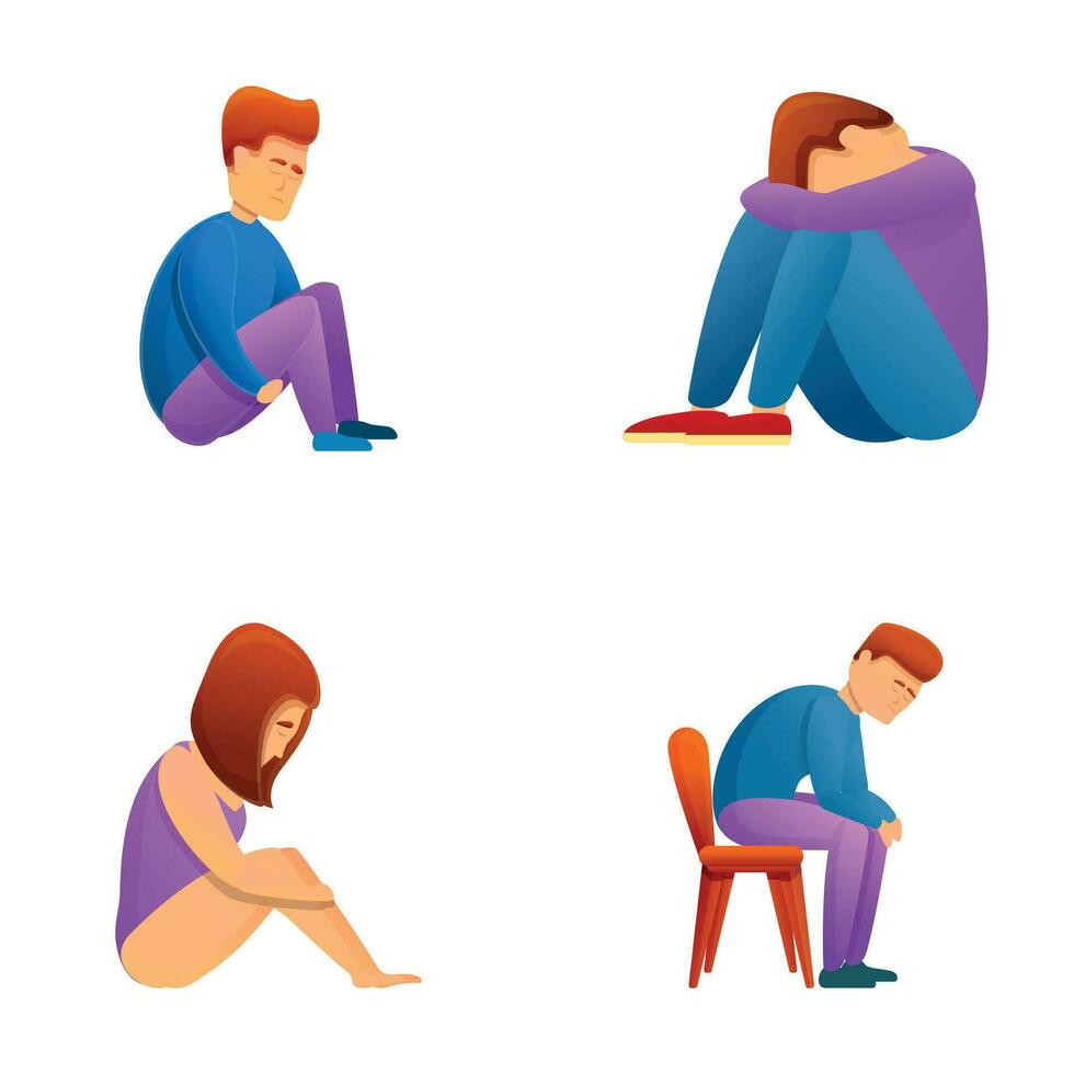 Sad human icons set cartoon vector. Headache disappointment or shame vector