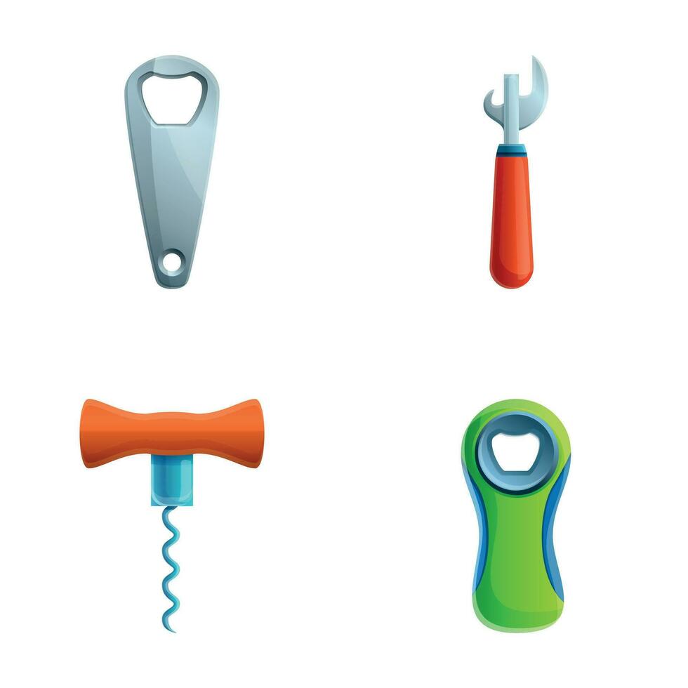 Bottle opener icons set cartoon vector. Tool for opening bottle vector