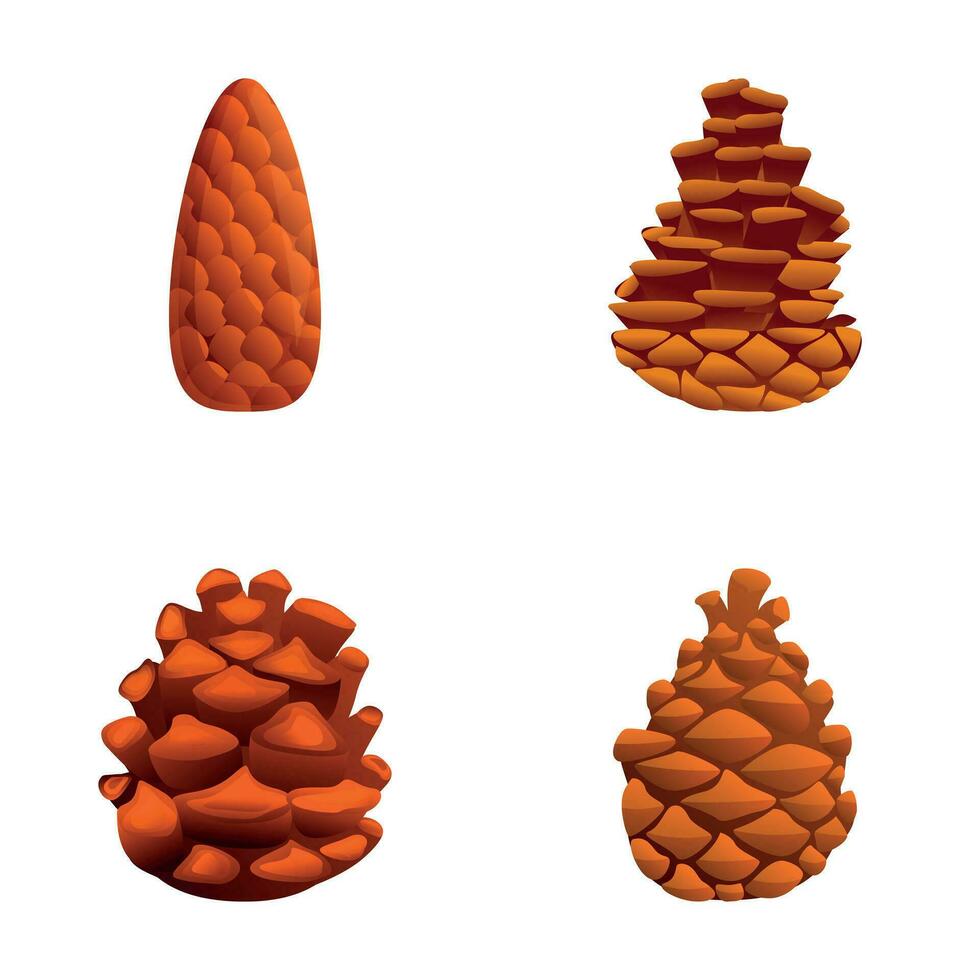 Fir cone icons set cartoon vector. Various coniferous tree cone vector