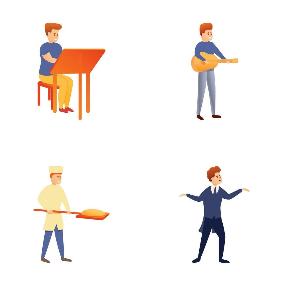 Various profession icons set cartoon vector. Baker guitarist artist draftsman vector