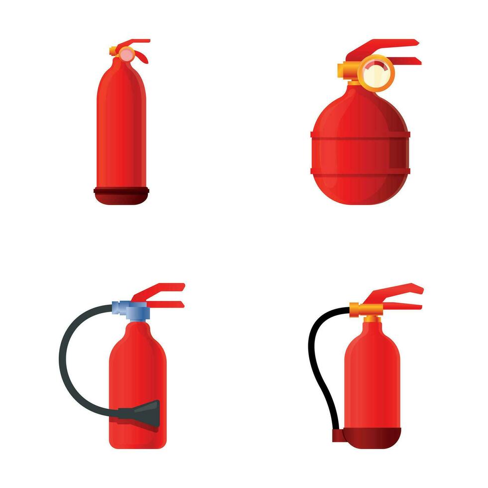 Fire extinguisher icons set cartoon vector. Various red fire extinguisher vector