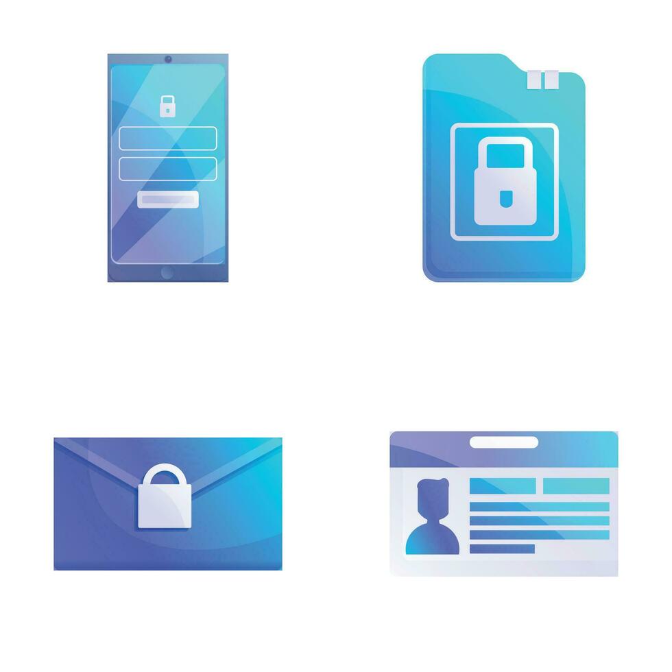 Data security icons set cartoon vector. Personal information protection vector