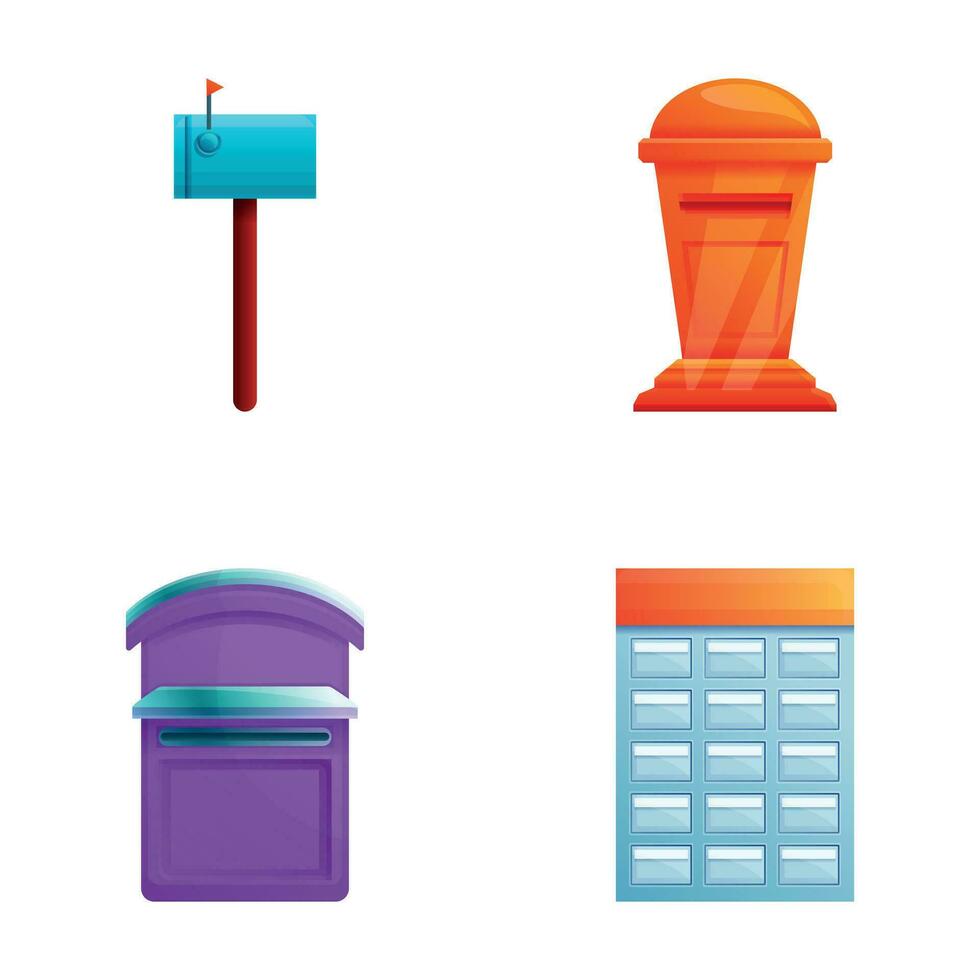 Letter box icons set cartoon vector. Letterbox, postbox, mailbox vector