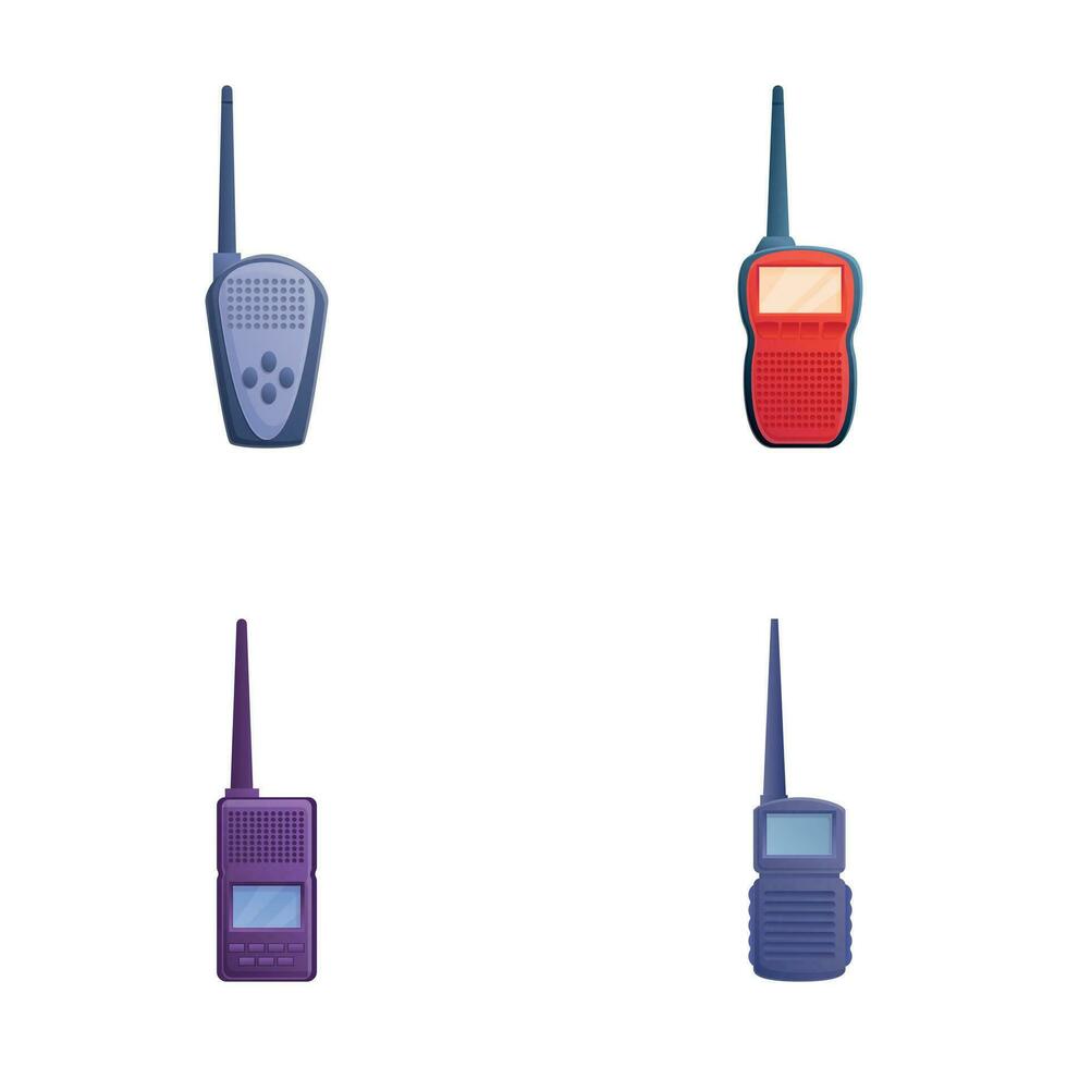 Radio set icons set cartoon vector. Walkie talkie modern radio phone vector