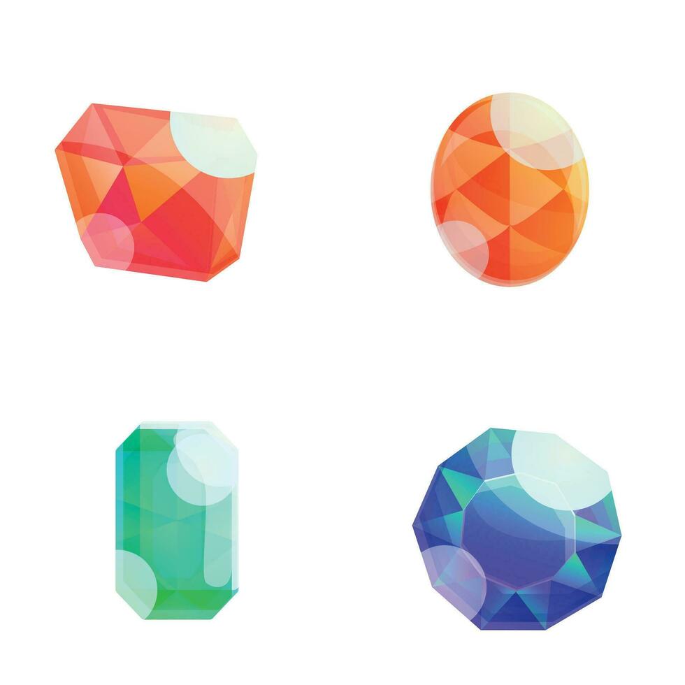 Precious stone icons set cartoon vector. Gem of different shape and color vector