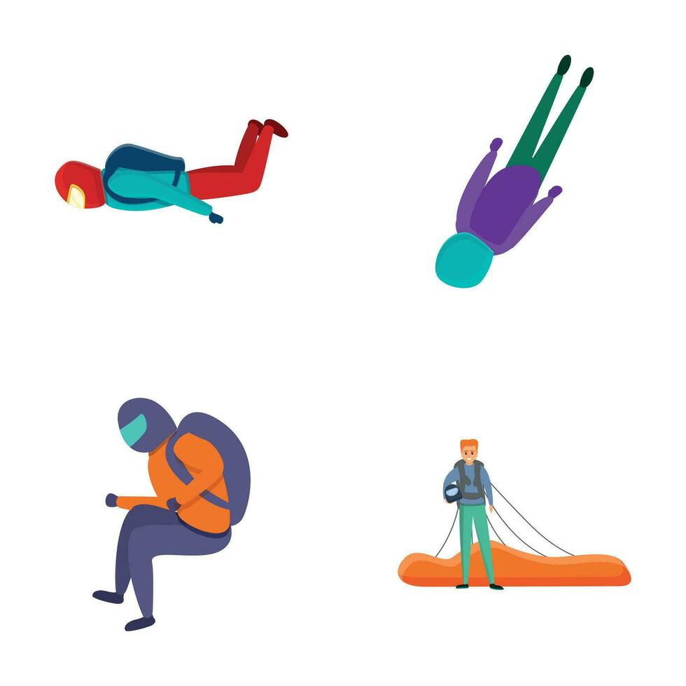 Parachute skydiver icons set cartoon vector. Various parachutist character vector