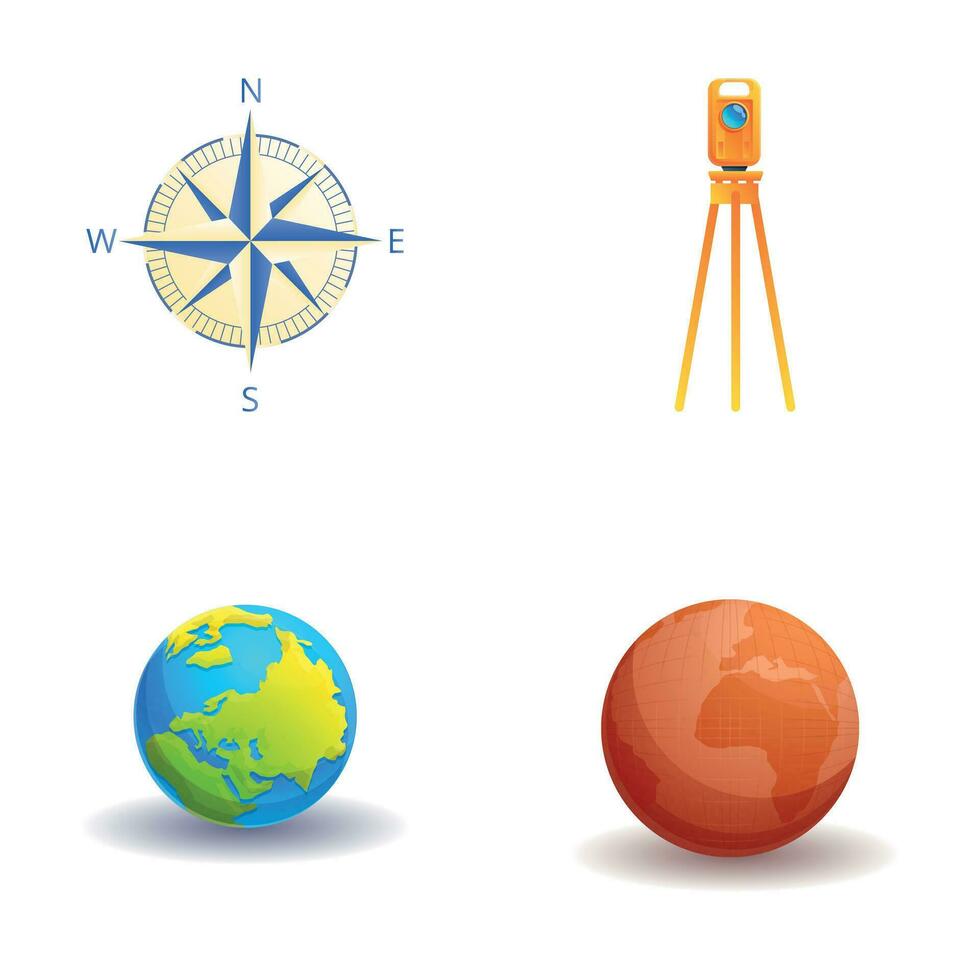 teodolito íconos conjunto dibujos animados vector. óptico medición instrumento vector