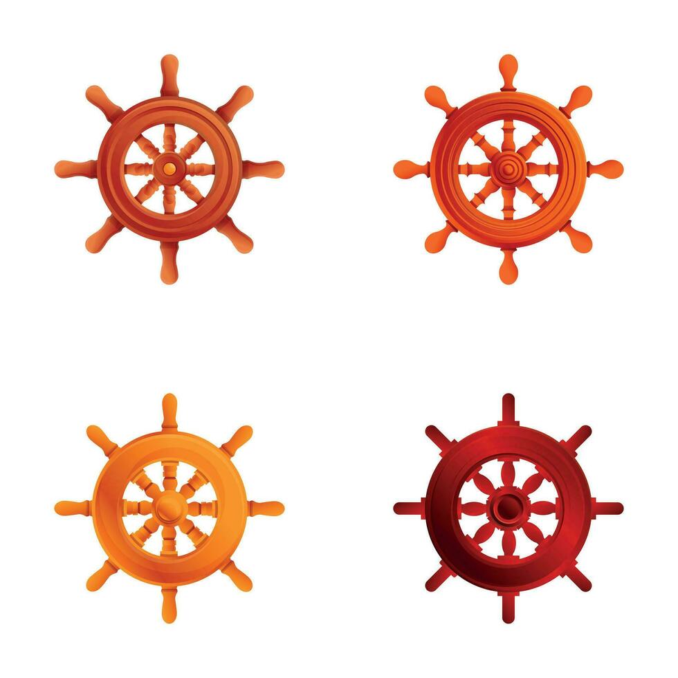 Ship helm icons set cartoon vector. Various boat steer ship steering wheel vector