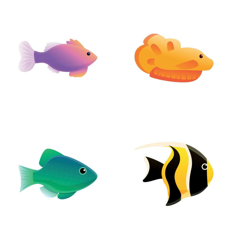 Cartoon fish icons set cartoon vector. Various ornamental colorful fish vector