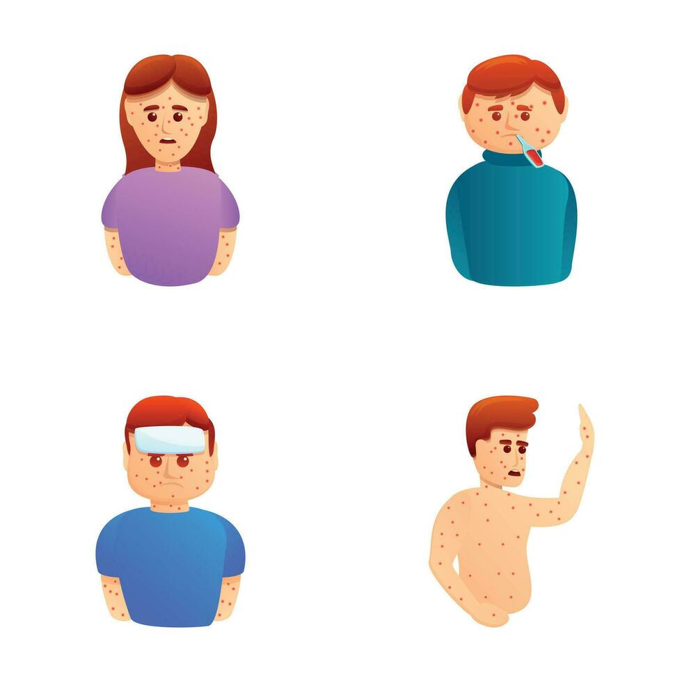 Sick human icons set cartoon vector. People with itchy blistered skin vector