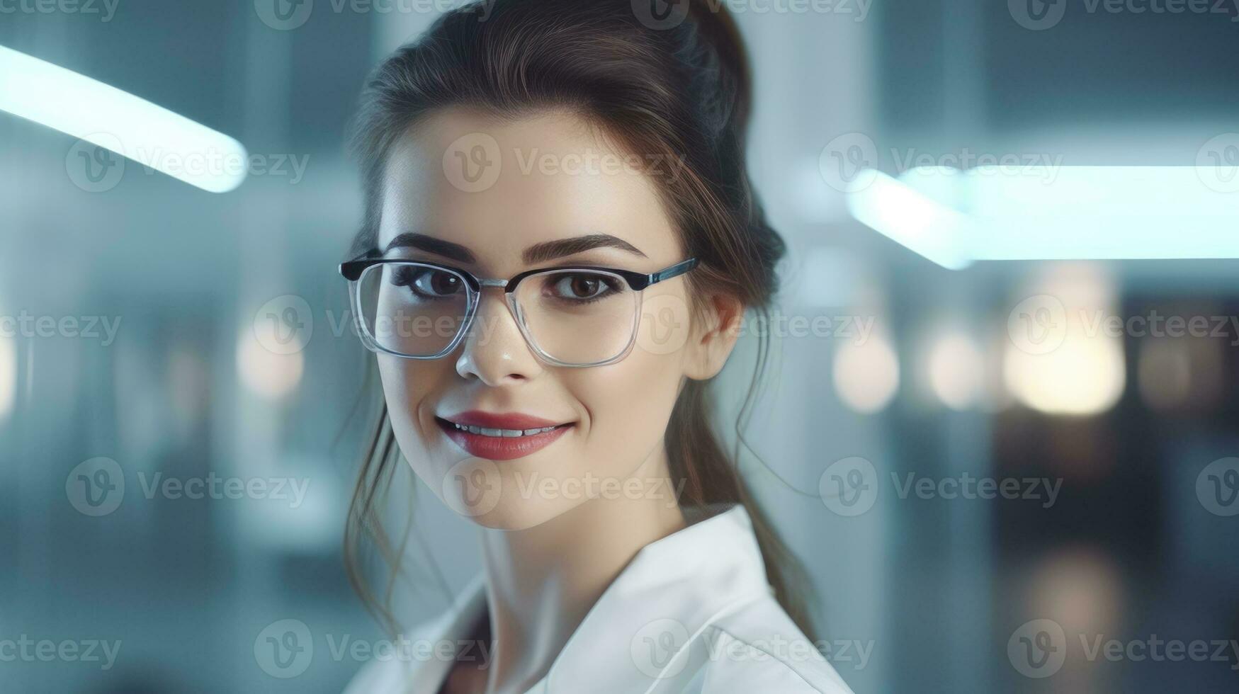 AI generated Professional Diversity in Offices and Labs. Women in Tech, Entrepreneurial Vibe, White-Collar Workers, Young Woman Scientist in Modern Lab with Specialist Team, Medical Science Workplace photo