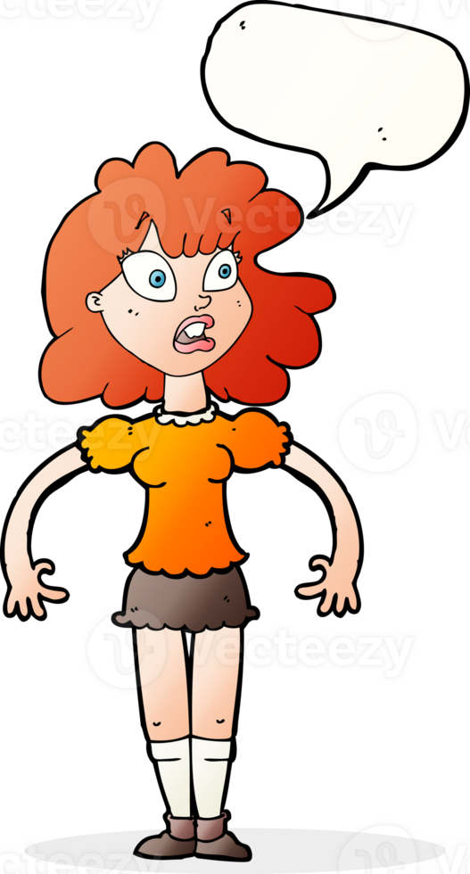 cartoon pretty girl with shocked expression with speech bubble png