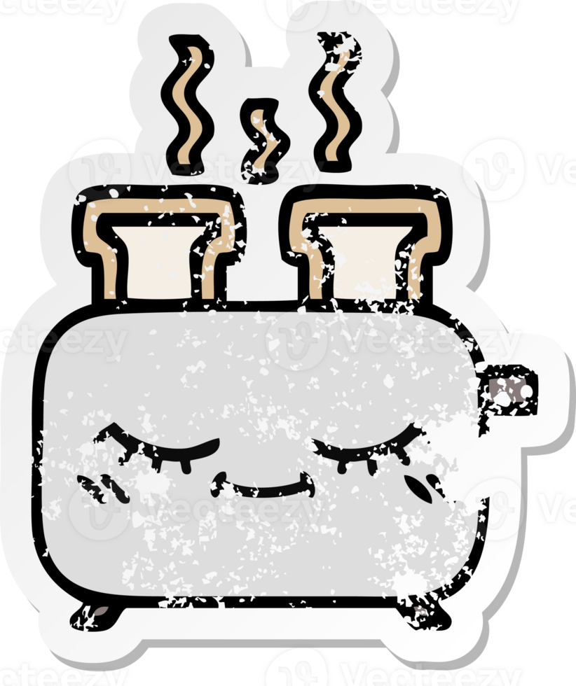 distressed sticker of a cute cartoon of a toaster png