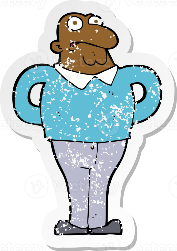 retro distressed sticker of a cartoon worried man png