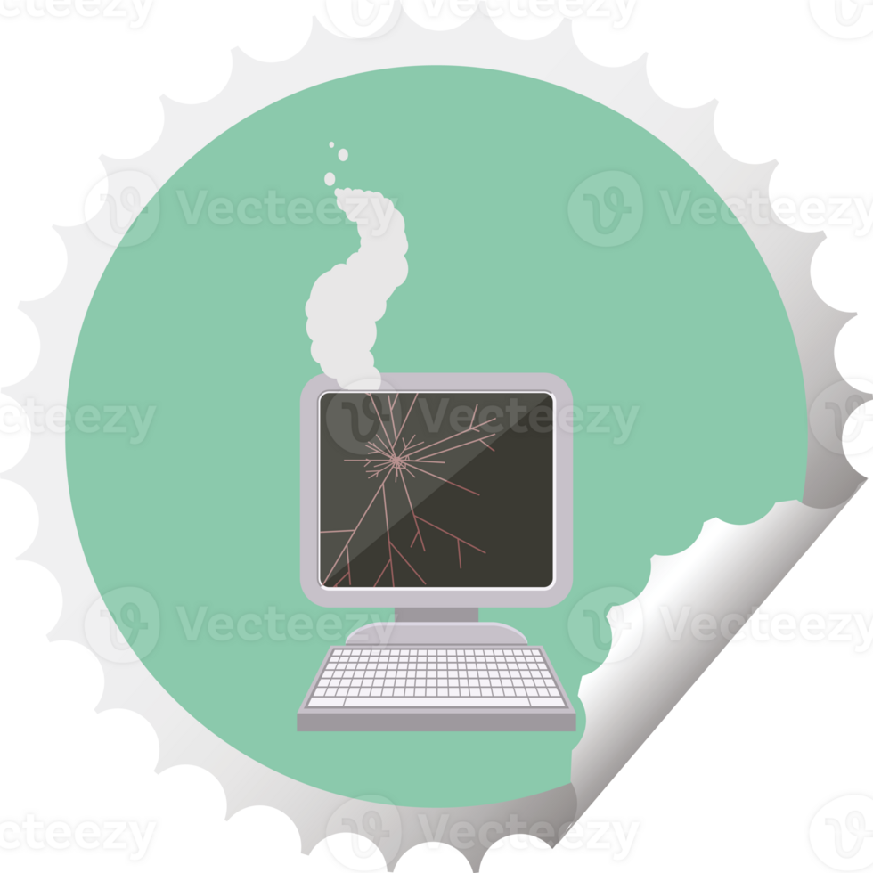 broken computer round sticker stamp png