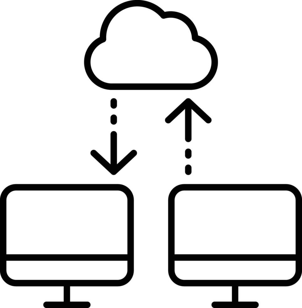 nube datos y computadora contorno vector ilustración icono