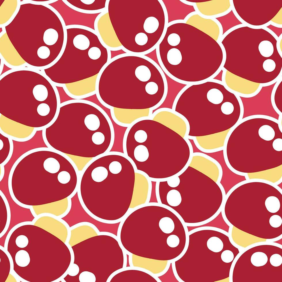 Seamless pattern of cute mushroom sticker on red background.Image for card,poster,baby clothing.Nature.Kawaii.Vector.Illustration. vector