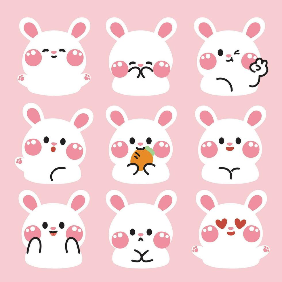 conjunto de linda Conejo en varios poses sensación en rosado fondo.roedor animal personaje dibujos animados diseño.conejito mano dibujado colección.kawaii.vector.ilustracion. vector