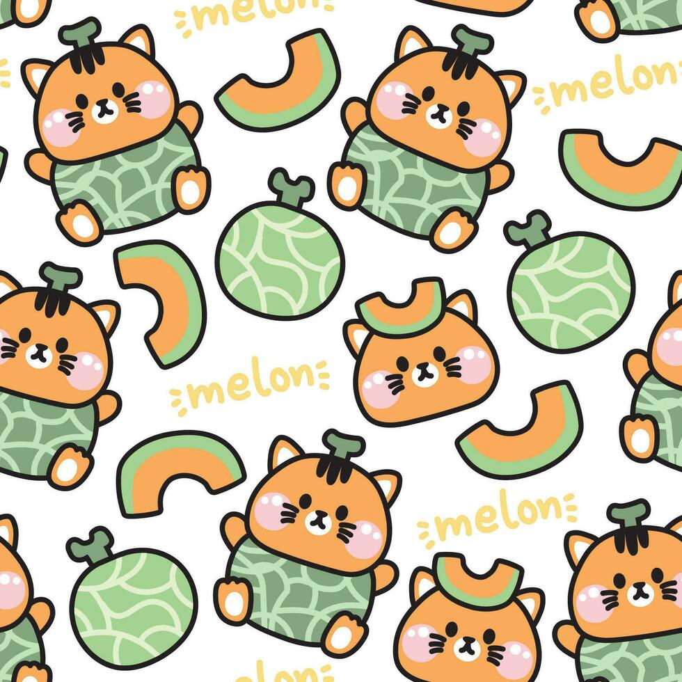 Seamless pattern of cute cat with lemon fruit on white background.Meow lover.Pet animal.Image for card,poster,baby clothing.Kawaii.Vector.Illustration.Illustrator. vector