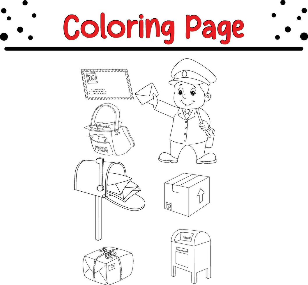 Coloring page mail carrier with - Coloring Page Mail Carrier With Bag Letter Vector 