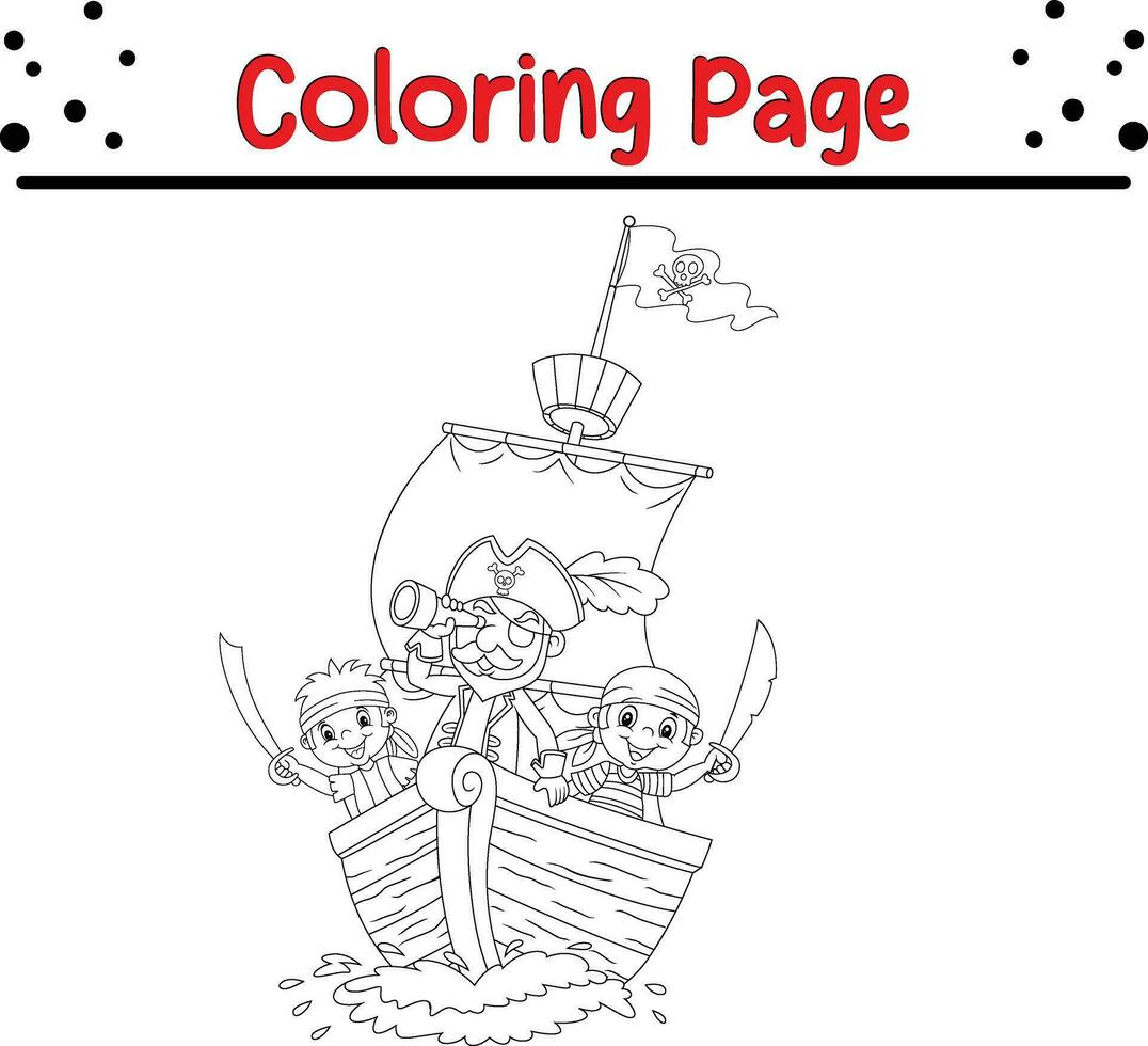 Coloring page little pirate was surfing ocean vector